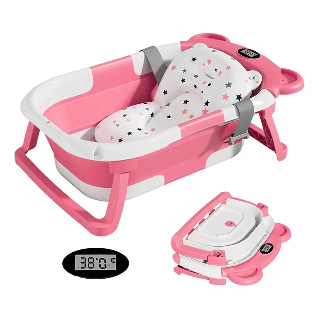 Bañera Tina Baño Bebe Plegable Portátil Con Cojín Termometro