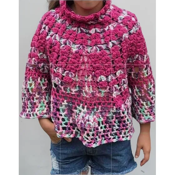 Buzo Hilo Nuevo Niña 5-6 Años Tipo Ponchó Manga Crochet