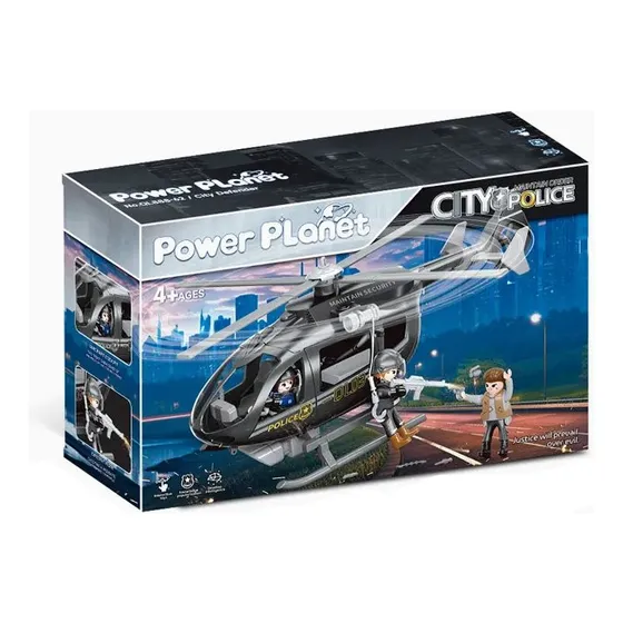 Set Policias Es City Police Helicoptero Luz Son Power Planet