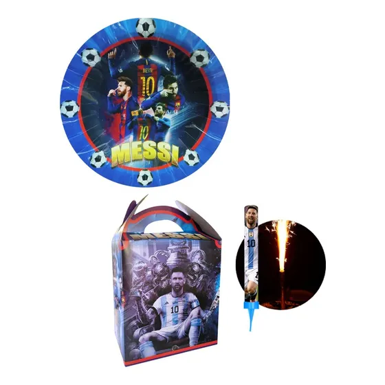 Messi 30 Platos + 30 Cajas + 1 Chispera Fiesta Tematica