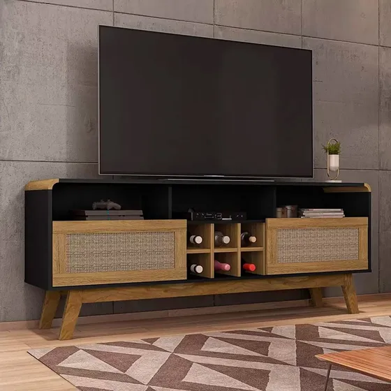 Rack Tv 65 Larimar Negro Canela Rattan