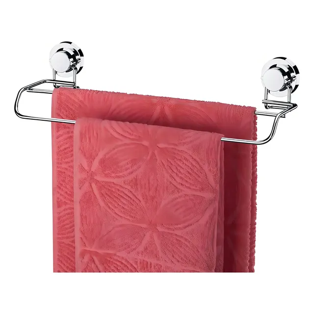 Porta Toalha De Banho Duplo 45cm Em Aço Fixação Ventosa Sem Furos Future Porta Toalha De Banho Duplo 45cm Em Aço Fixação Ventosa Sem Furos Future