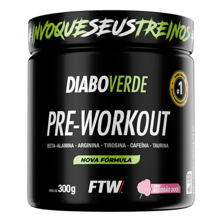 Suplemento Em Pó Pre Treino Pre Workout Pote 300g Sabor Algodão Doce Ftw - Diabo Verde