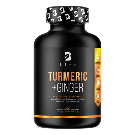 Cúrcuma + Jengibre Con Aceite De Coco 90 Cápsulas B Life