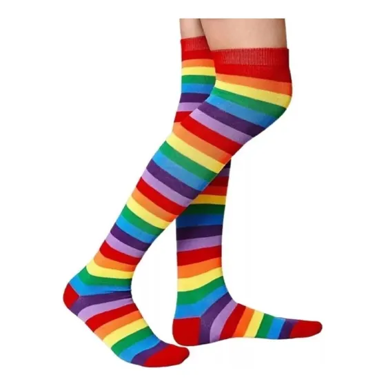 Meia Listrada Colorida Arco Iris Raibow 7/8 Geek Sexy Pin Up