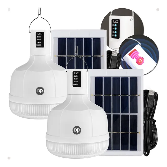 Kit 2 Lâmpadas Led Solar Usb Recarregável Acampamento Pesca