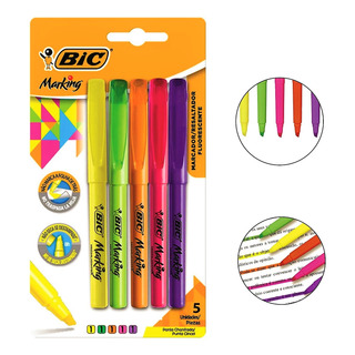Marca Texto Ressaltador Fluorescente Bic 5 Cores Material Marca Texto Ressaltador Fluorescente Bic 5 Cores Material