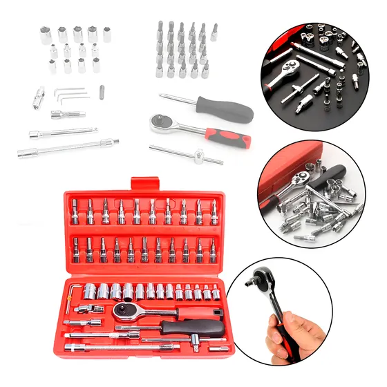 Kit 46 Peças Jogo Completo Com Chave Catraca + Soquete