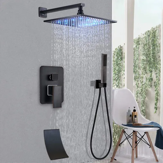 Aeuwtowy Sistema Ducha 12  Para Baño Mezclador Lluvia Led 3