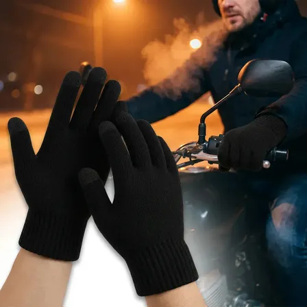 Luva Lã Térmica Inverno Frio Intenso Feminina Masculina Unissex Adulto Par Ciclismo Moto Neve Esporte Corrida Caminhada... Liso Preto Único