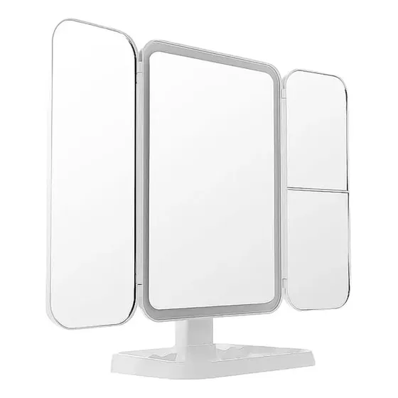 Espejo De Maquillaje Pantalla Luz Led Giratorio 1x/2x/3x Blanco