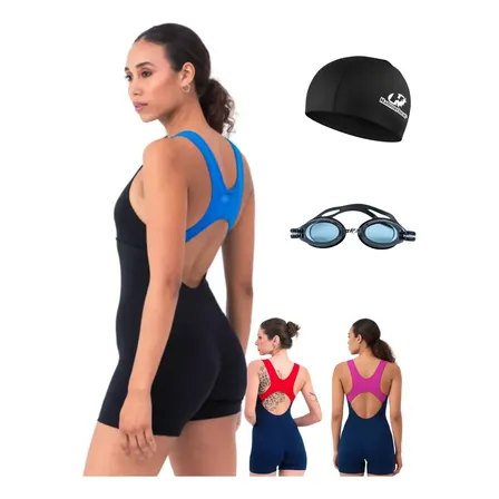 Kit Macaquinho Natação Piscina Touca Silicone Óculos Uv