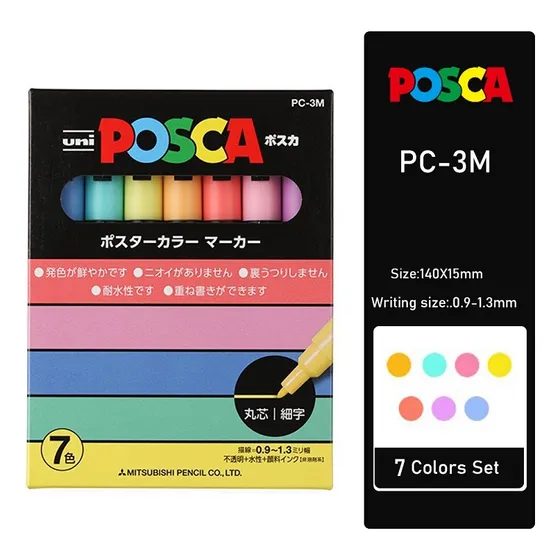 Juego De Bolígrafos Pc-3m, 7 Colores, Rotuladores, Pintura A