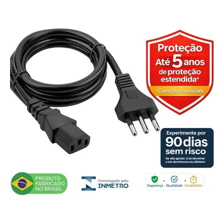 Plus Do Brasil Cabo De Força Energia 10a Tripolar P/ Pc Fonte Computador Cpu Monitor Eletrônicos C13 Panela Eletrica... Preto 127/220v