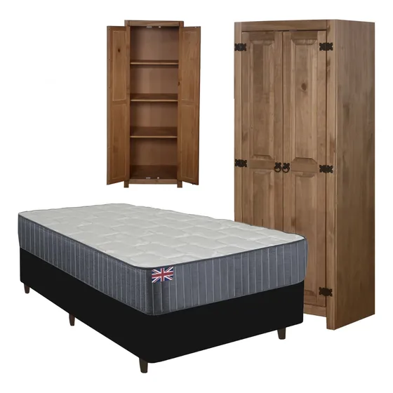 Combo Dormitorio Sommier 1 Plaza Ropero Madera Maciza Closet