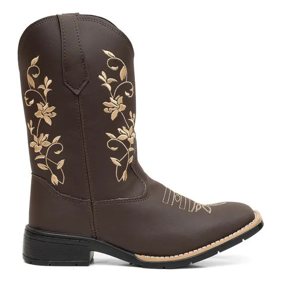 Botina Texana Feminina Bota Country Barretão Floral Bege 
