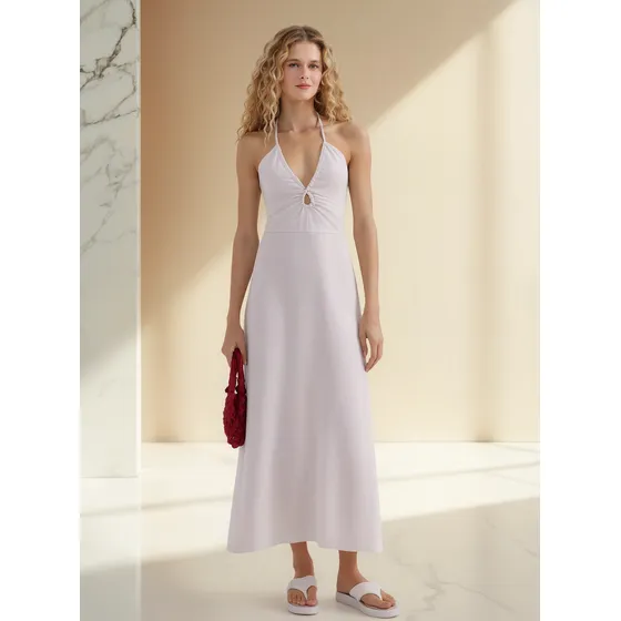 Vestido Midi Evasê Com Linho Hering
