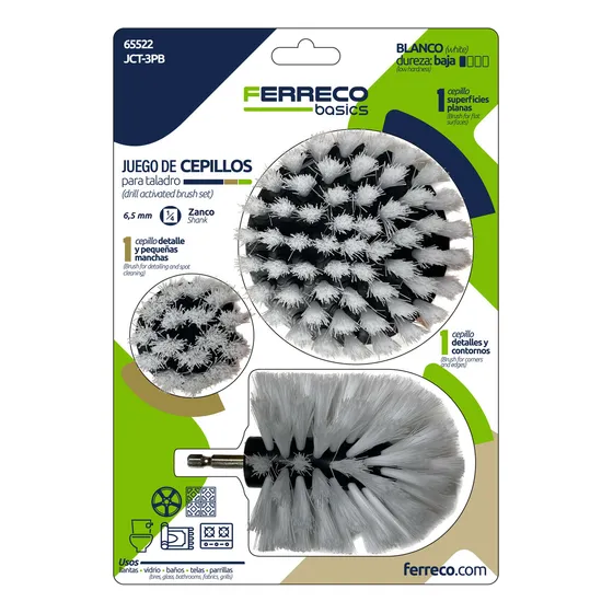 Set Cepillos Multiusos Limpieza Profunda Con Adaptación A Taladro. Para Alfombras, Muebles, Carros, Auto, Rines, Parrillas, Baños Marca Ferreco Basics