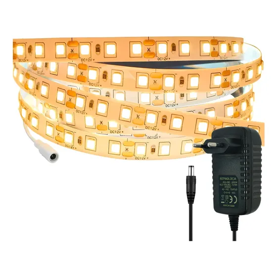Fita Luz De Led Amarela 5m Dupla Face 120leds/metro + Fonte