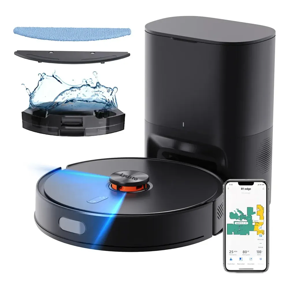 Robô Aspirador LYDSTO R1 Edge 10000Pa, Robô de Limpeza com Função Passa Pano e Estação Autolimpante 3 em 1, Mapeamento LDS 360°