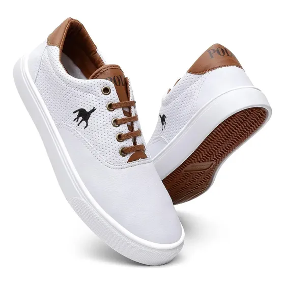 Tenis Sapatenis Branco Masculino Polo Imperial Promoção Leve