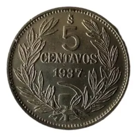 Moneda Chile 5 Centavos 1937 Unc (&470.