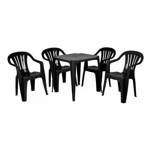 Kit Mesa Quadrada + 4 Cadeiras De Plástico Resistente 182kg