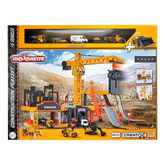 Majorette - Creatix Pista Construcción + 5 Vehículos Volvo