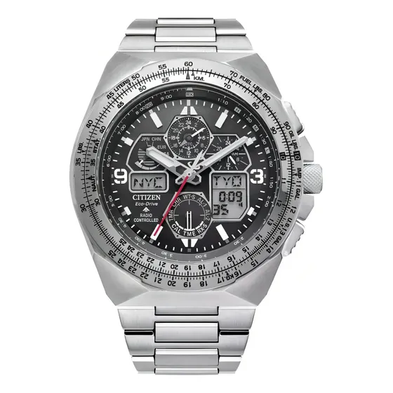 Reloj Citizen Eco Drive Skyhawk Multifunciones Jy8120-58e Color de la correa Plateado
