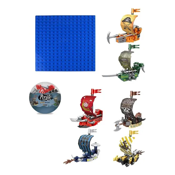 Pack De 6 Huevos Sorpresa De Barcos Pirata + Base Azul. 25cm