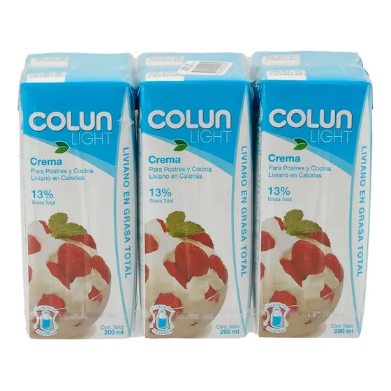 Pack Crema De Leche Colun Light Larga Vida 6 Un De 200 Ml