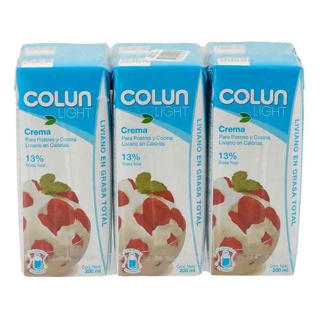 Pack Crema De Leche Colun Light Larga Vida 6 Un De 200 Ml