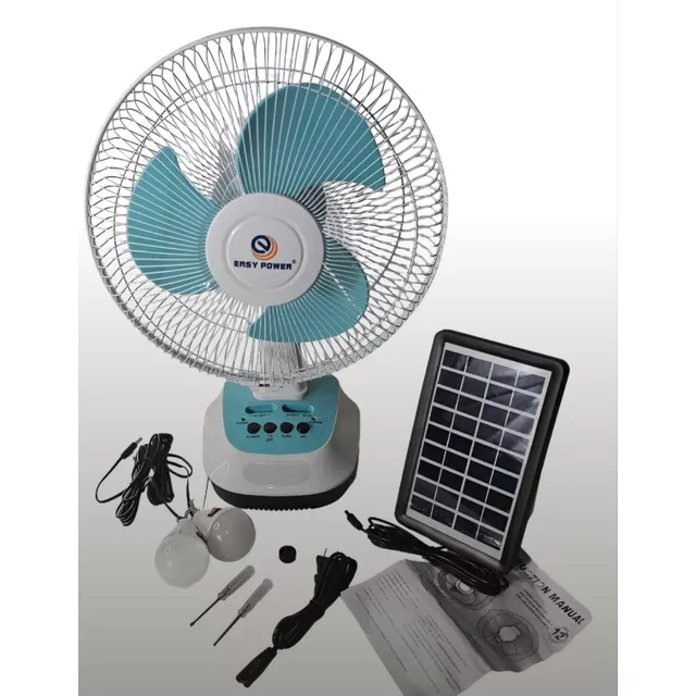 Ventilador Recargable + Panel Solar Y Bombillos