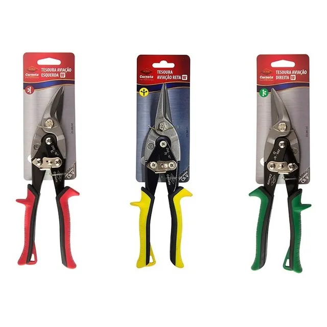 Kit 3 Tesoura Funileiro Aviação Reta + Dir + Esq Corneta