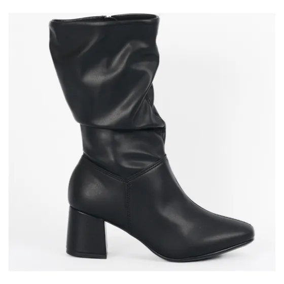 Botas Bucaneras Mujer Caña Alta Arrugadas Taco Cuadrado Bajo Negro 38 Ar