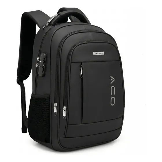 Mochila Masculina Notebook Reforçada Impermeável Executiva Anti Furto Viagem Usb AGO Preto Liso 35L