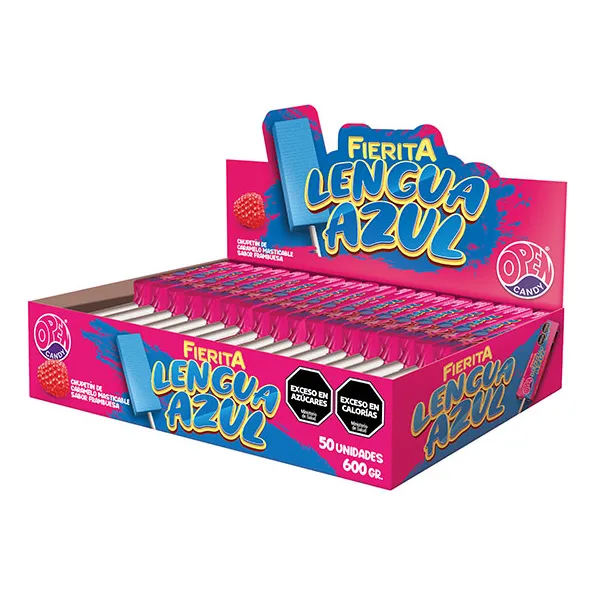 Chupetin Masticable Pinta Lengua Azul Open Candy X600g 50u