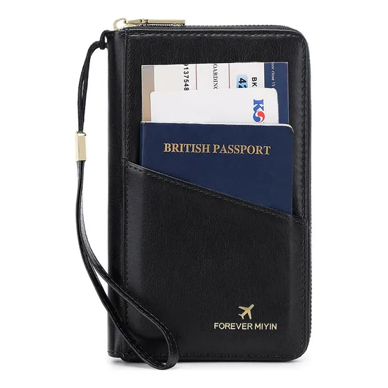 Negro Porta Pasaporte Documentos Funda Protectora Viaje Con Rfid