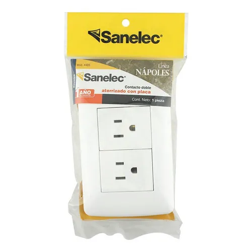 Doble Contacto Con Placa Sanelec Linea Napoles Color Blanco