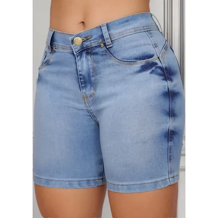 Bermudas Jeans Feminina Cintura Alta Meia Coxa