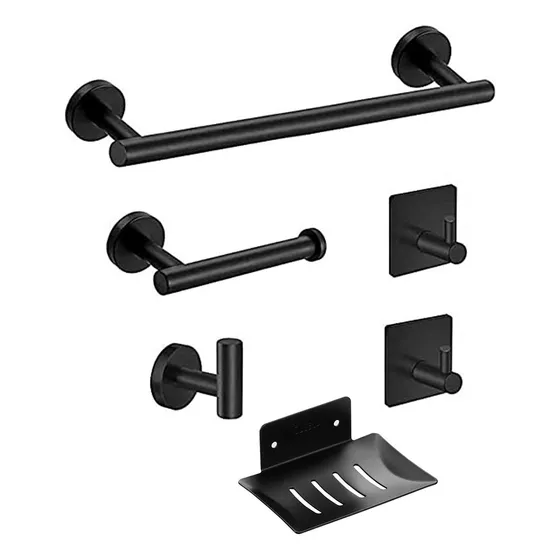 Set Accesorios De Baño Kit Juego 6 Piezas Adhesivo Ac Inox Color Negro