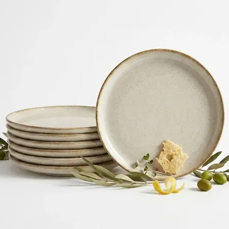 Kit 6 Pratos Rasos Porcelana Bege Rústico 27cm Premium Bege Lisa