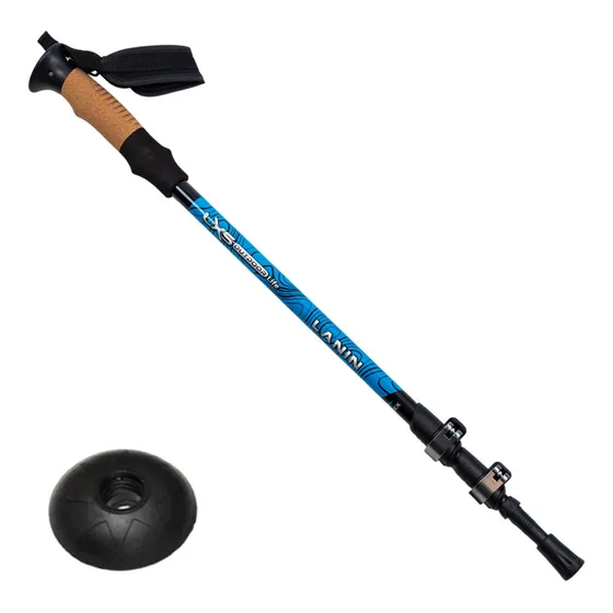 Bastón Trekking Senderismo Aluminio X1 Unidad Mango Corcho Color Azul
