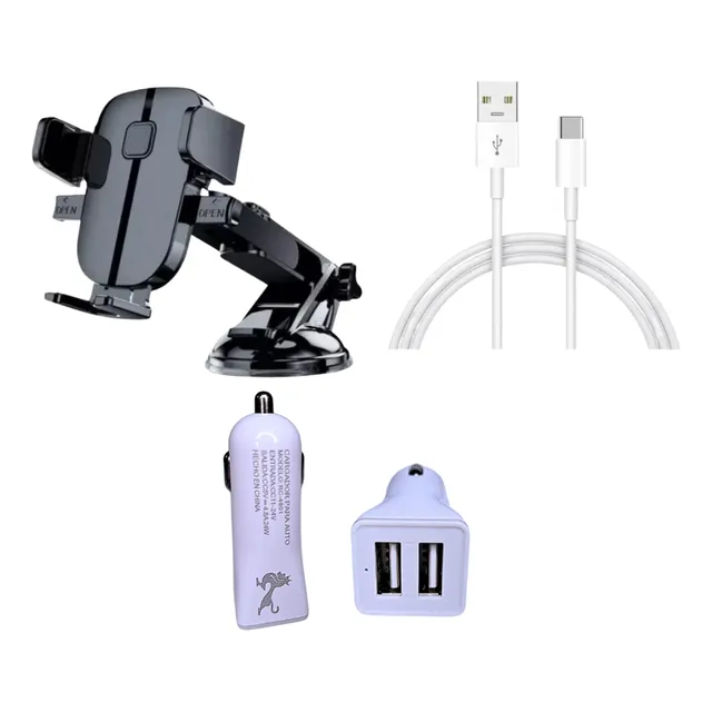 Cargador Auto Para Celular Carga Rapida + Soporte + Cable