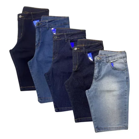 Kit 5 Bermudas Masculinas Jeans Com Elastano