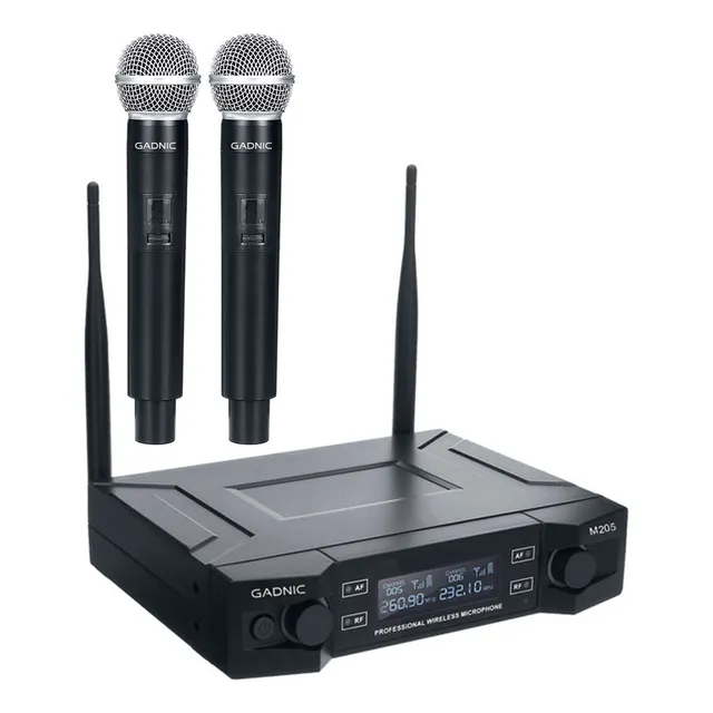 Micrófono Gadnic Inalámbrico Profesional De Mano 2ch 2mic Color Negro