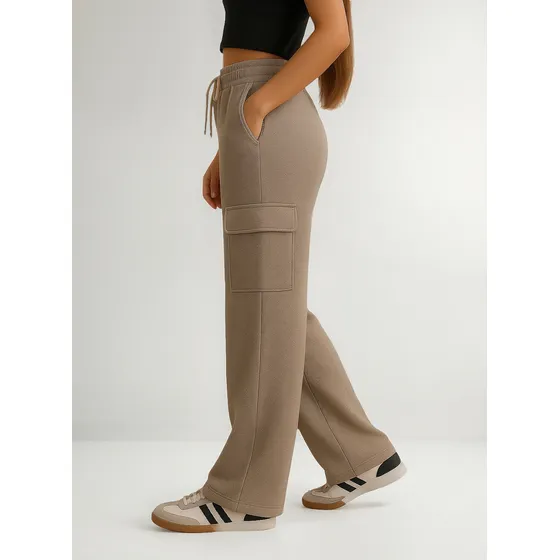 Pantalon Cargo Mujer Deportivo Jogging Bolsillos Ancho Over