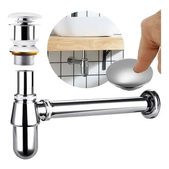 Kit Sifón Y Desagüe Push Metálico Brass Lavamanos 1 1/4