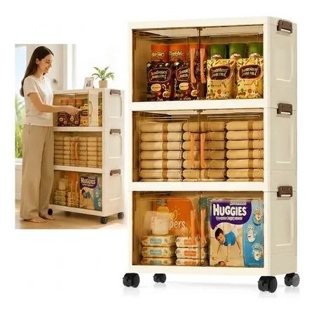 Armário Organizador Dobrável 3 Andares Com Rodinhas 50cm Transparente