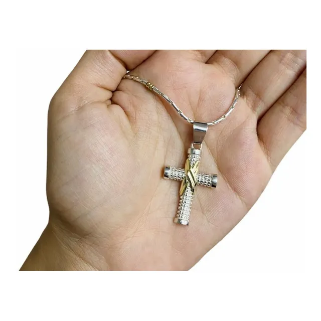 Cadena Y Cruz  Plata Oro Hombre Regalo Estuche Belgrano